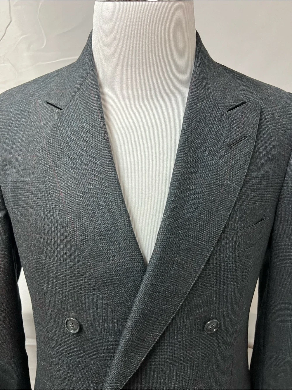 Stanley Blacker Vintage Men 38R Blazer 32x30 Charcoal Plaid Double Breasted Suit
